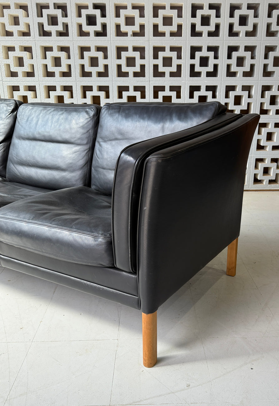 Danish Three Seater Sofa in Black Leather