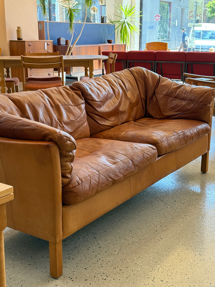 Danish 2.5 Seater Sofa in Tan Leather