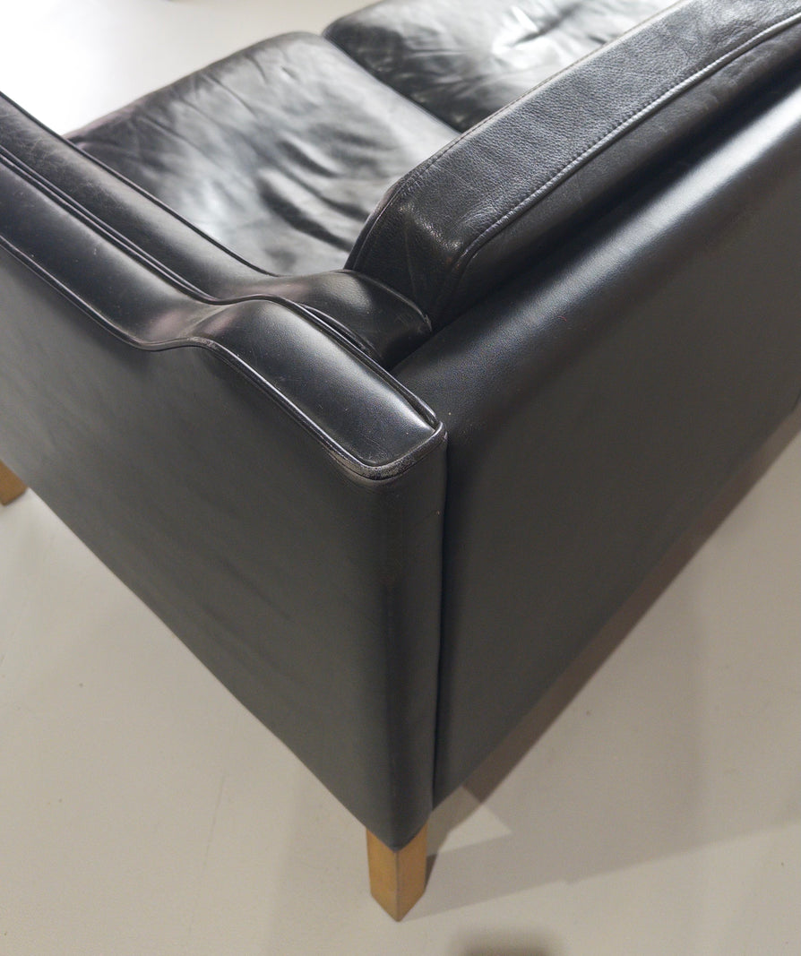 Three-Seater Danish Sofa in Black Leather