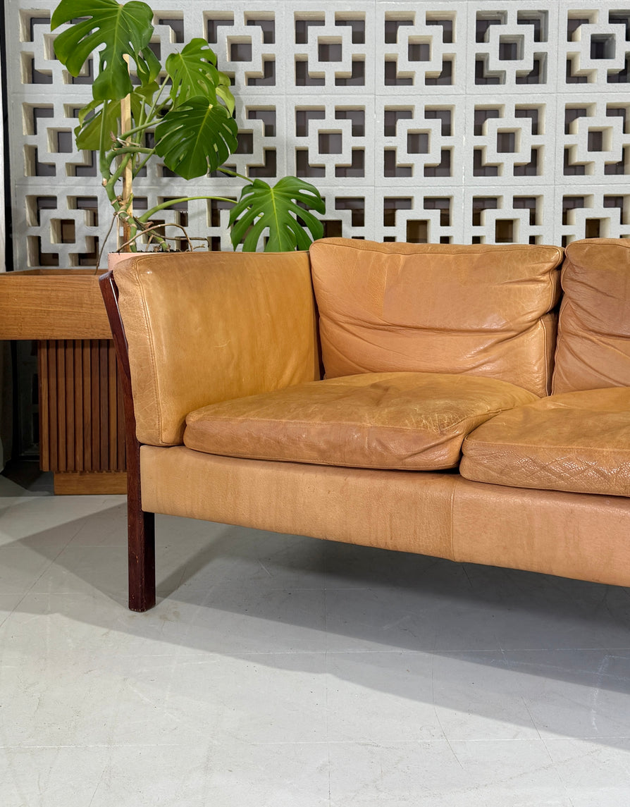 Danish Two Seater Stouby Sofa in Natural Leather