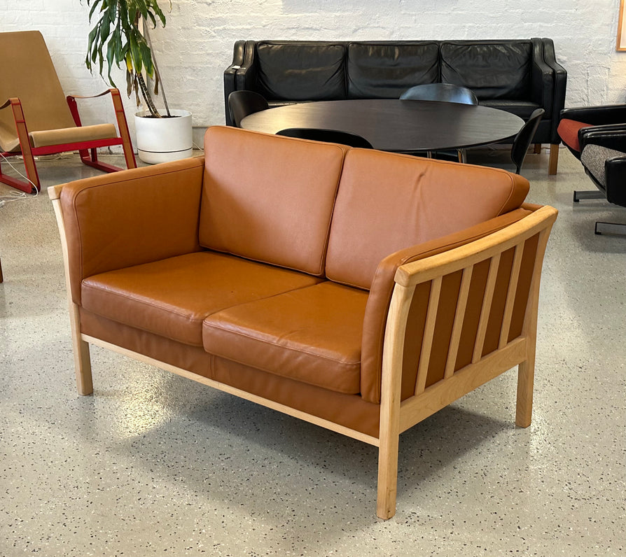 Danish Two Seater Sofa in Tan Leather