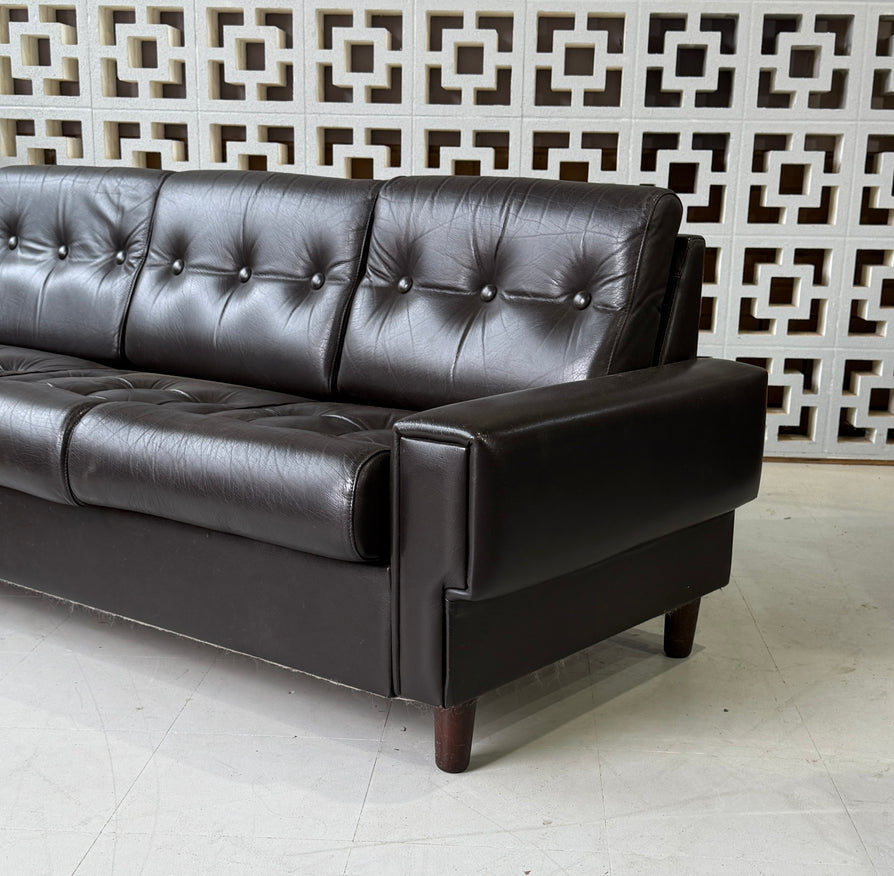 Danish Three Seater Sofa in a Dark Brown Leather