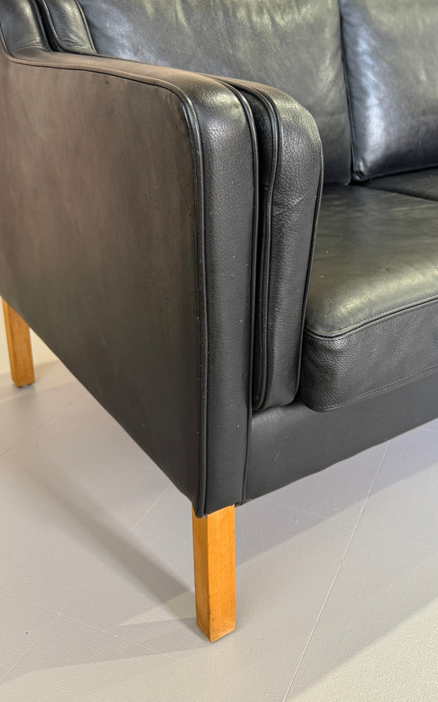 Three-Seater Sofa in Black Leather by Stouby