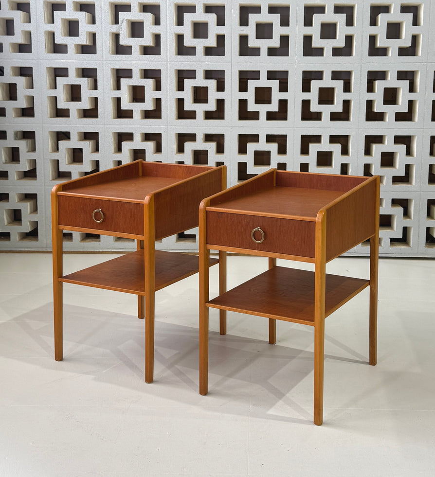 Pair of Swedish Bedside Tables in Teak & Beech