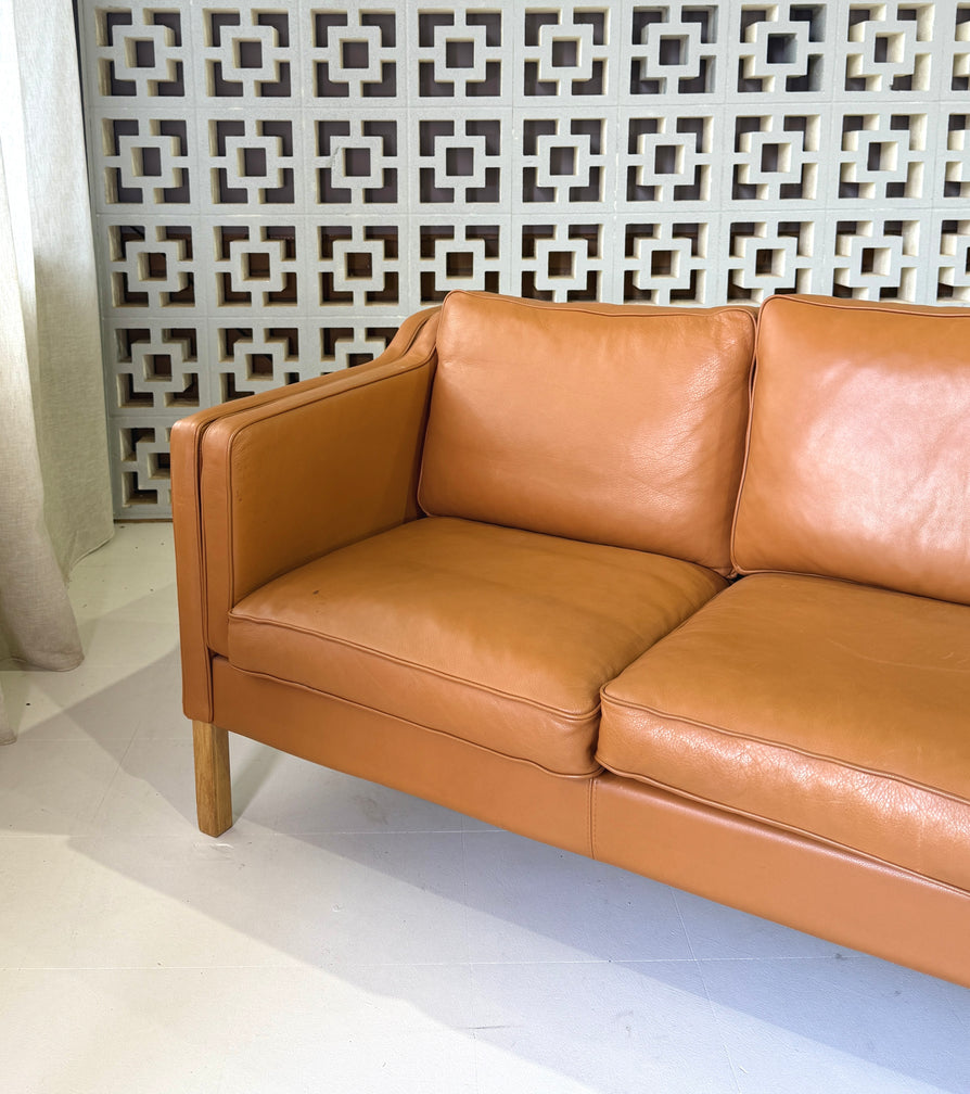 Danish Three Seater Sofa in Caramel Leather