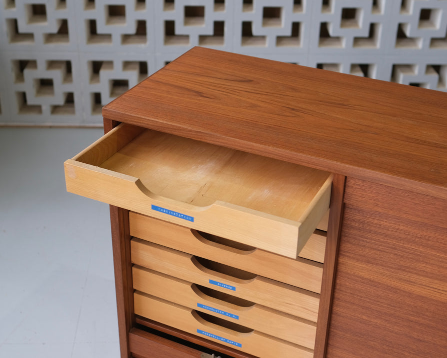 Danish Cabinet / Storage Unit with Twin Tambour Doors