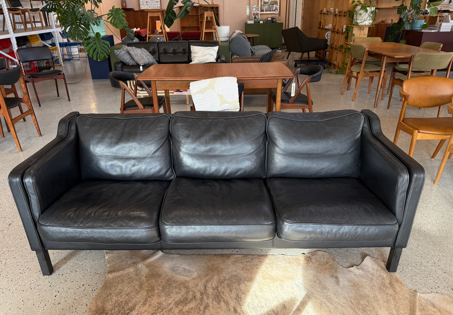 Danish Three Seater Sofa in Black Leather by Skalma