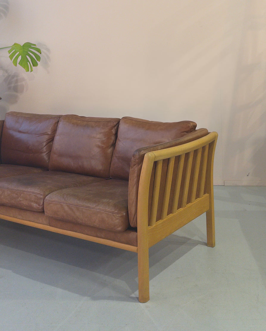 Three Seater Danish Sofa in Cognac Leather