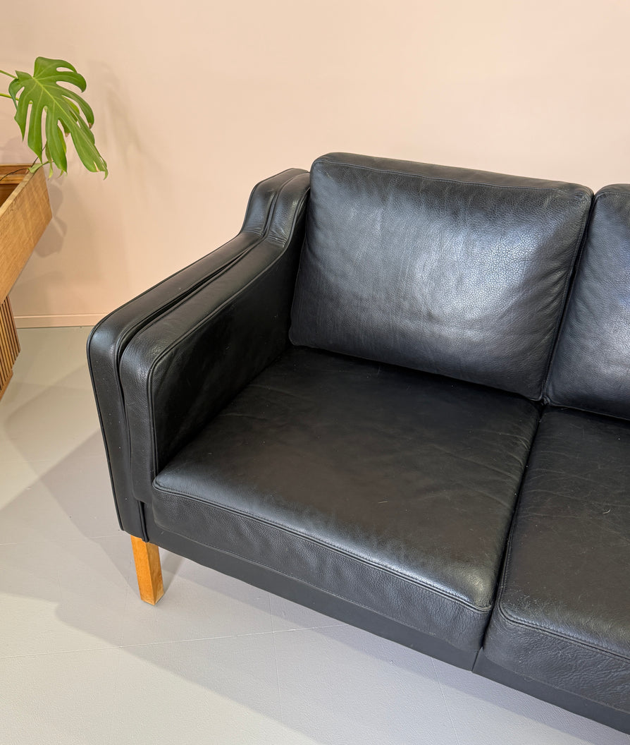 Three-Seater Sofa in Black Leather by Stouby