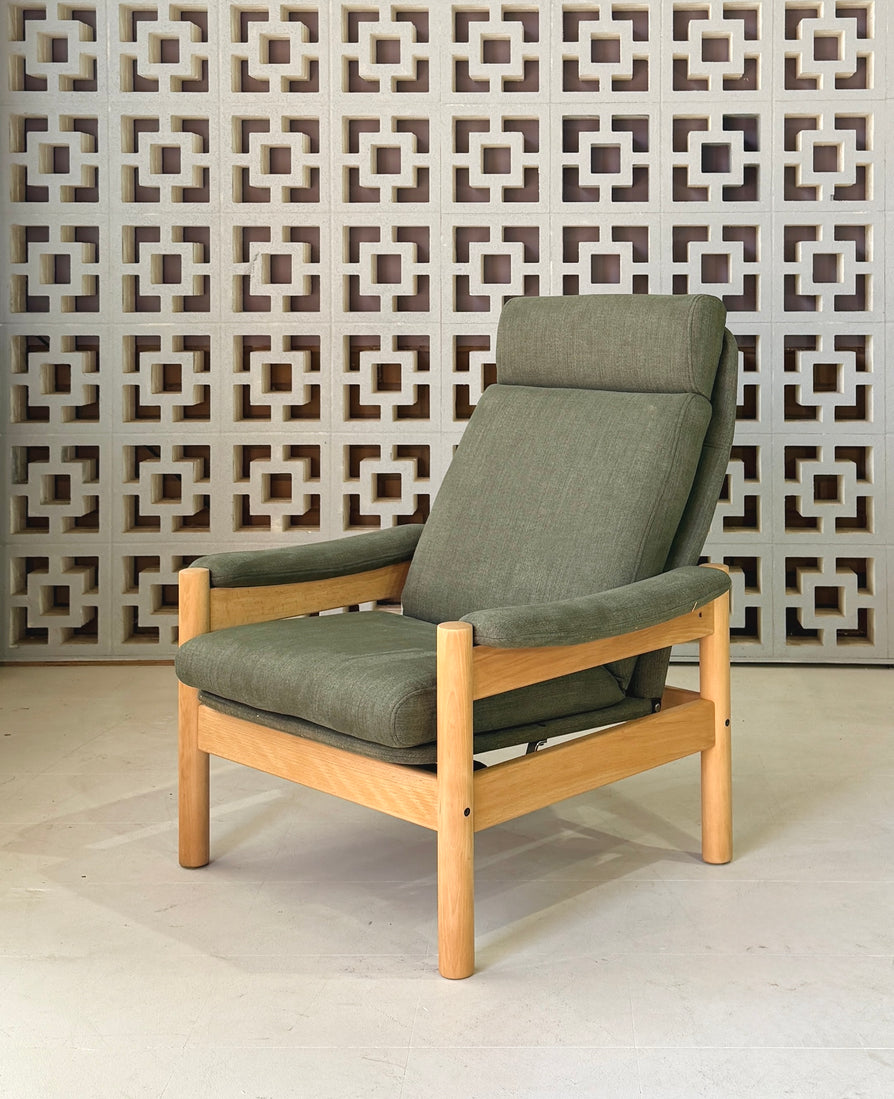 1980s Danish Recliner Chair in New Fabric