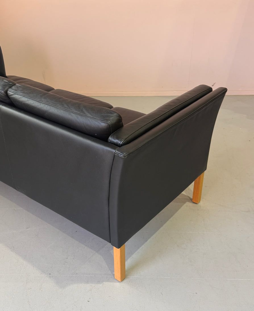 Danish Three Seater Sofa in Black Leather