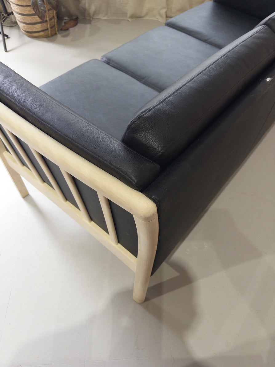 Danish Three Seater Sofa in Black Leather