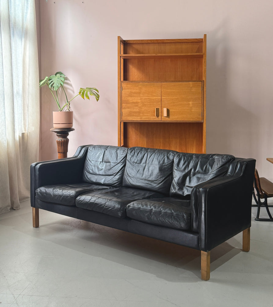 Three-Seater Danish Sofa in Black Leather