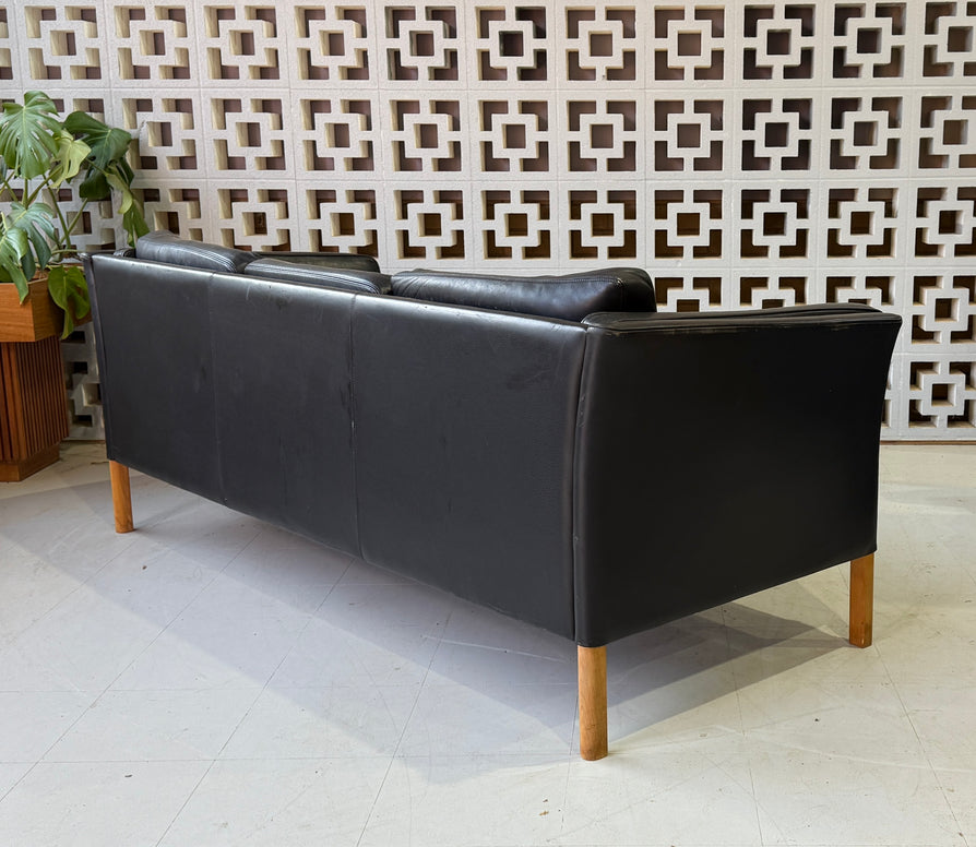 Danish Three Seater Sofa in Black Leather