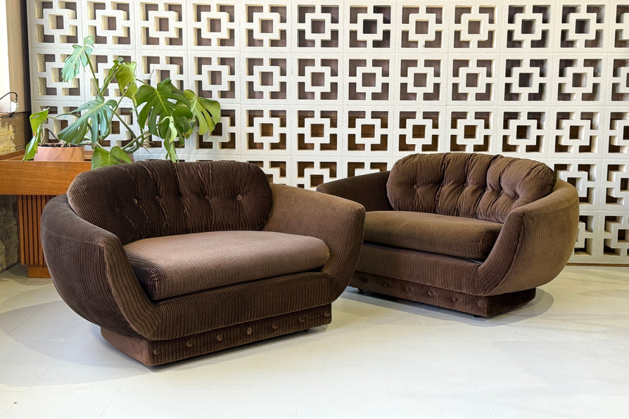 1970s Lounge Suite in Original Velvet Corduroy