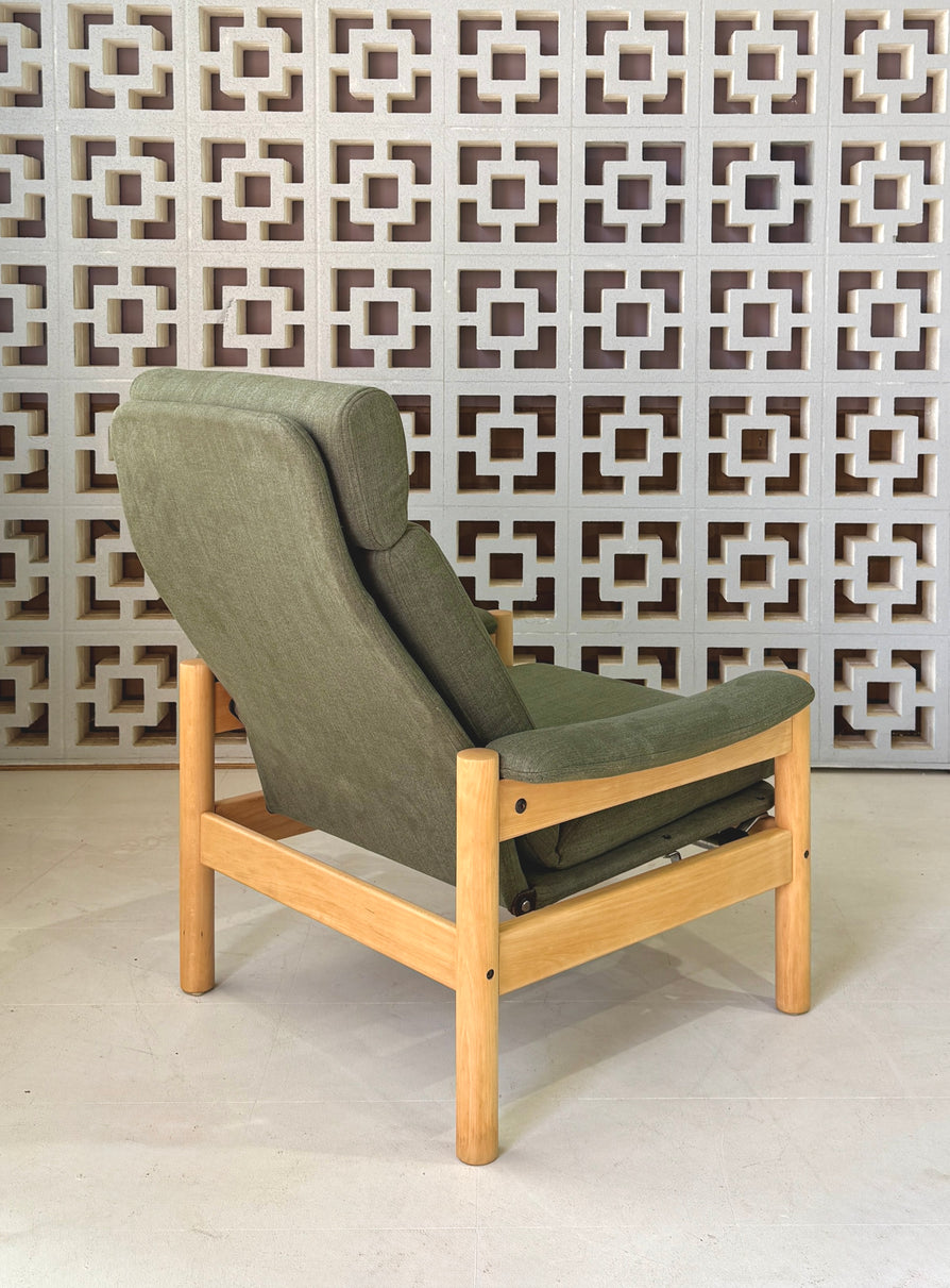 1980s Danish Recliner Chair in New Fabric