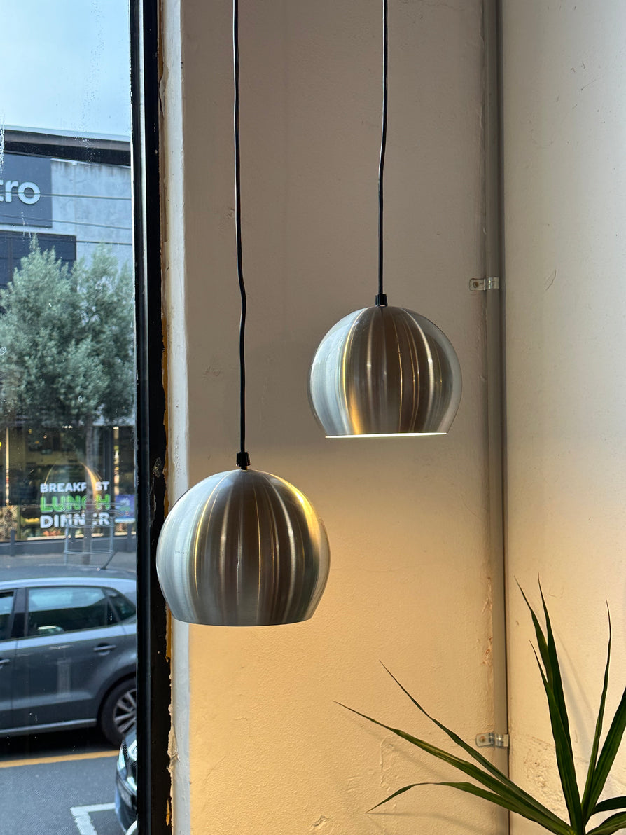 Pair of Ball Lamps in Brushed Aluminium