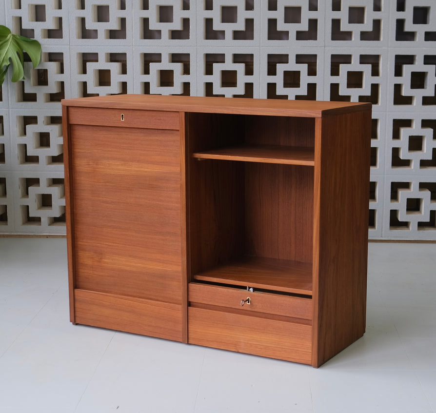 Danish Cabinet / Storage Unit with Twin Tambour Doors