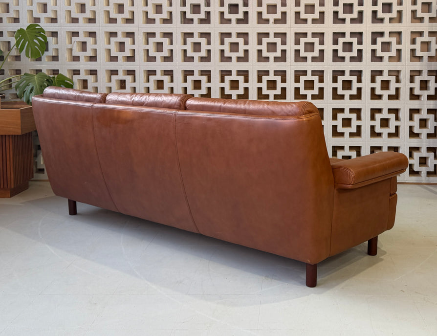 Danish Three Seater Sofa in Tan Leather