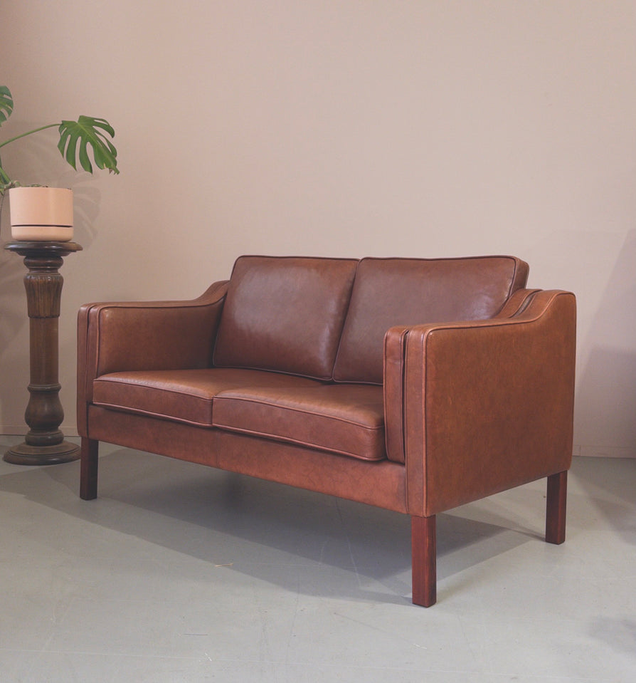 Danish Two-Seater Sofa in Cognac Leather