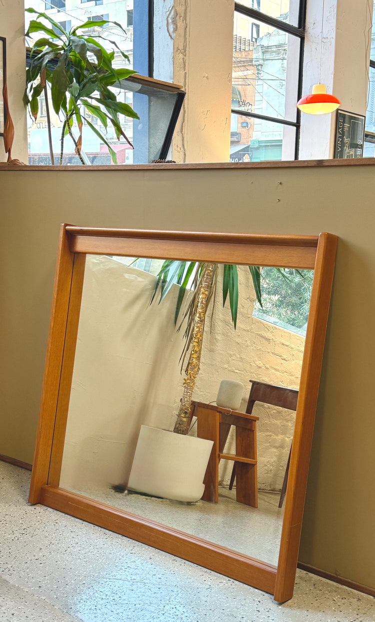 Large 1970s Wall Mirror in Teak