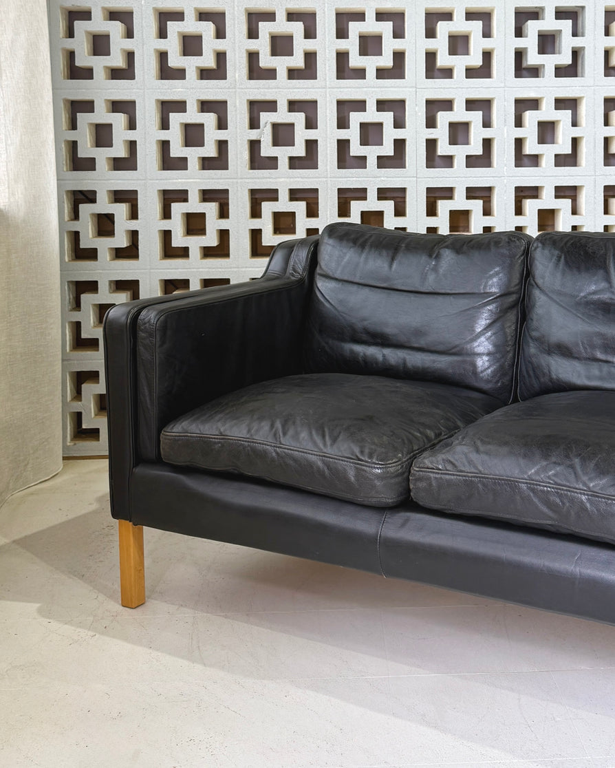 Danish Three Seater Sofa in Black Leather
