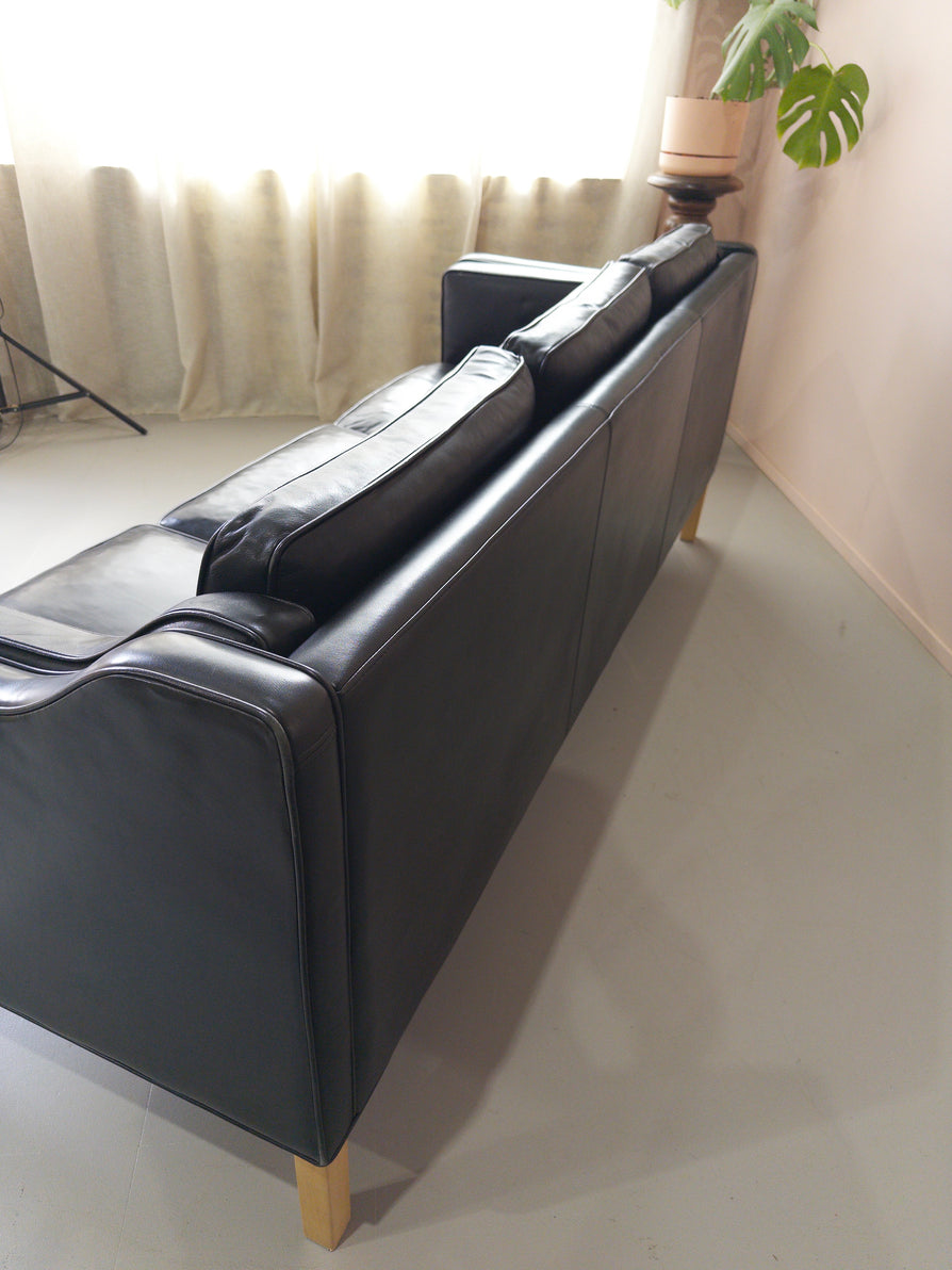 Danish Three Seater Sofa in Black Leather