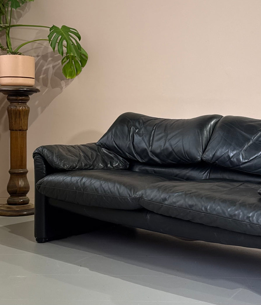 Cassina Maralunga 2 Seater Sofa in Black Leather