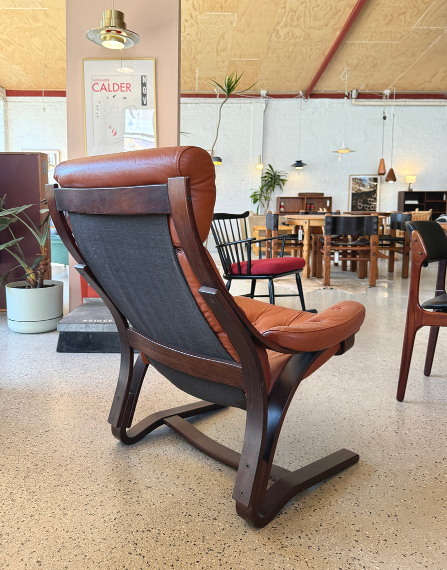 High-Back Bentwood Lounge Chair in Leather