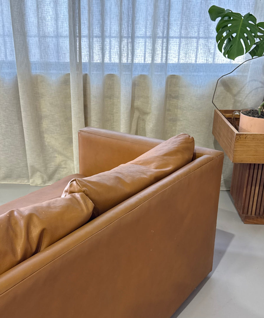 1970s Two Seater Sofa in Tan Leather