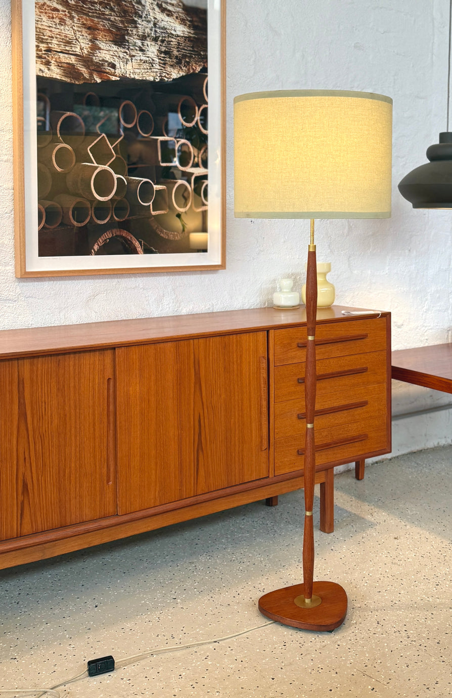 Danish Floor Lamp in Teak & Brass