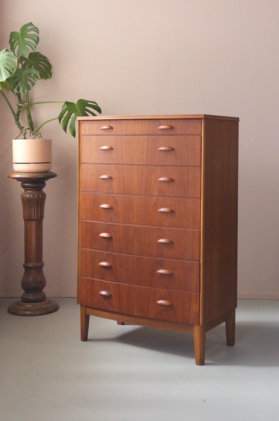 Danish Bow-Front Tallboy in Teak & Oak