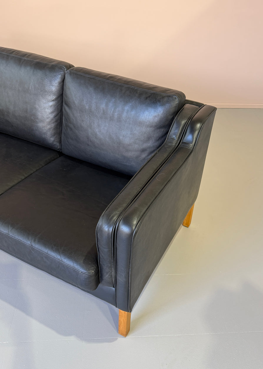 Three-Seater Sofa in Black Leather by Stouby