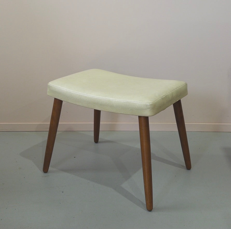 Danish Footstool in Cream Vinyl