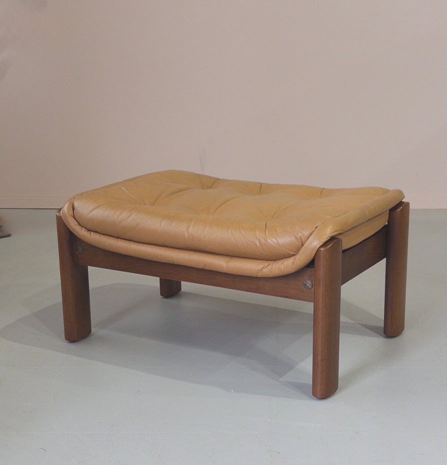 1980s Footstool in Tan Leather