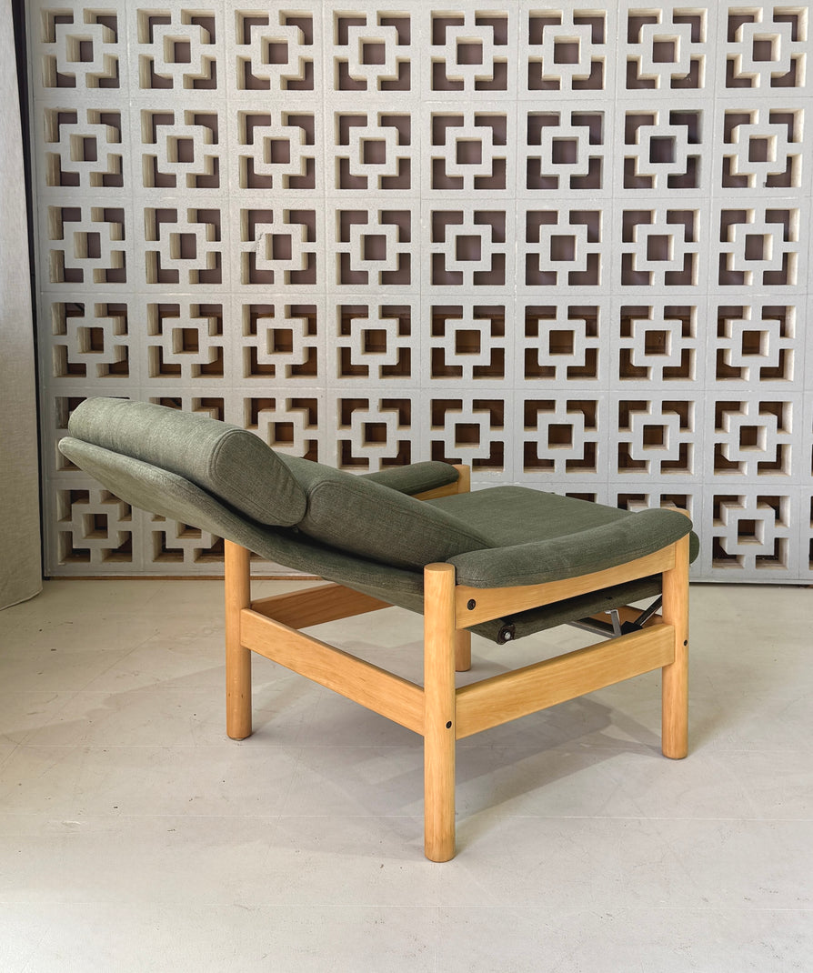 1980s Danish Recliner Chair in New Fabric