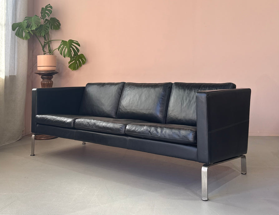 Okamura & Marquardsen Three Seater Danish Sofa in Black Leather
