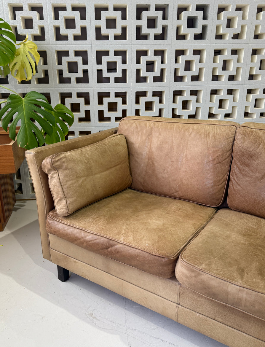 Danish Three Seater Sofa in a Mushroom Tone Leather