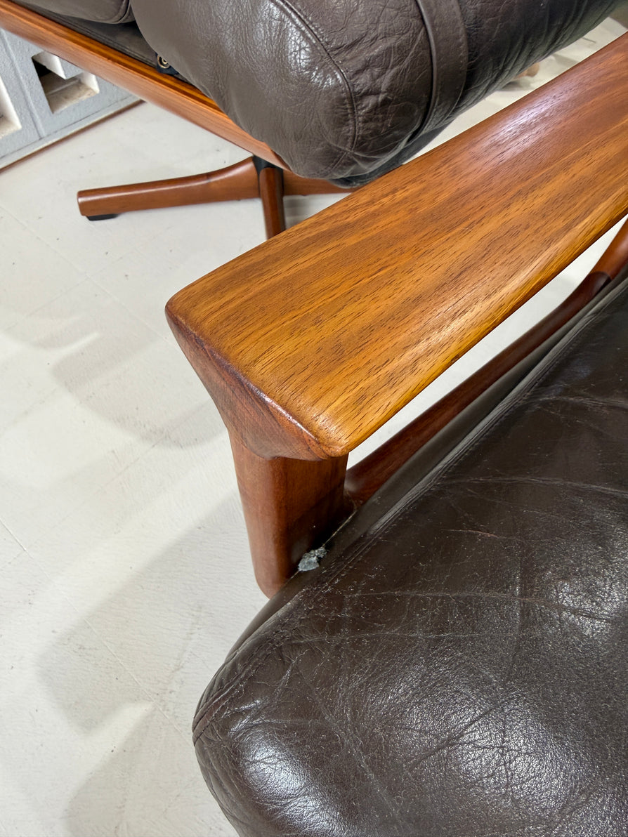 Tessa T21 Swivel Lounge Chair & Footstool in Brown Leather