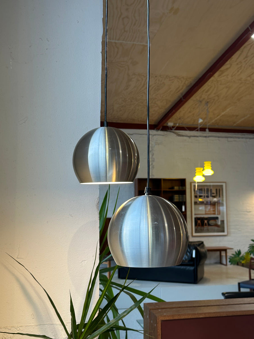 Pair of Ball Lamps in Brushed Aluminium