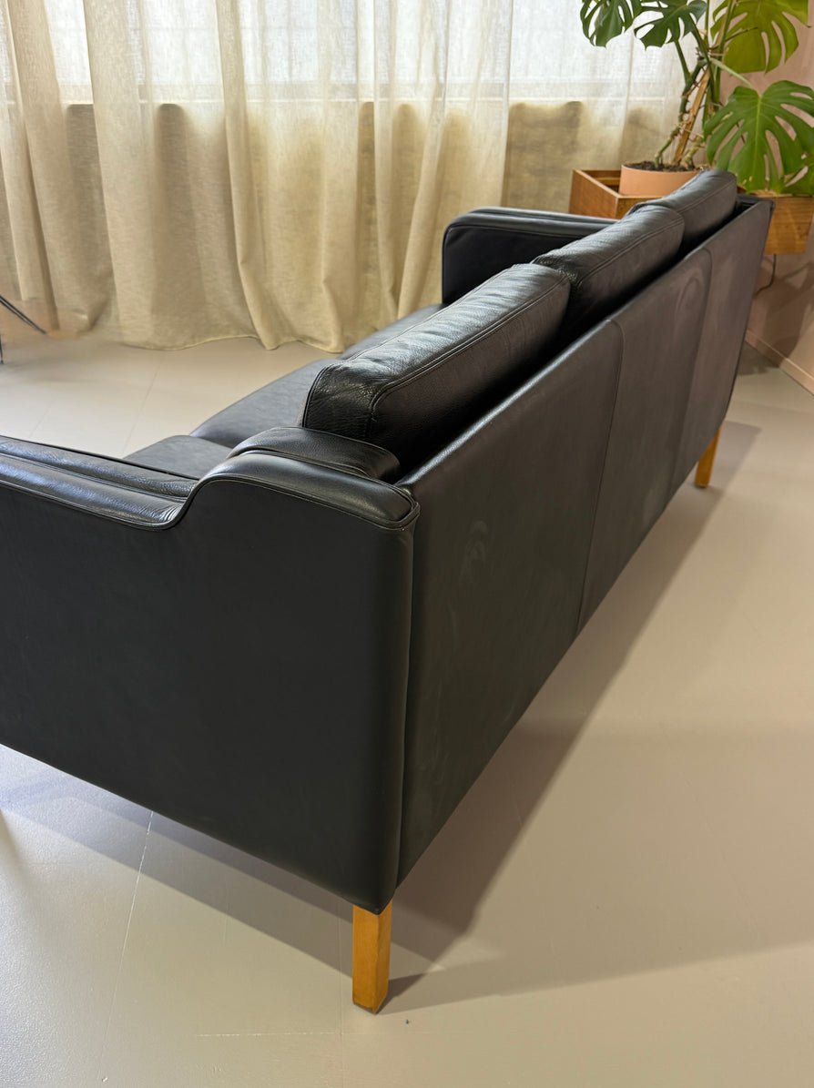 Three-Seater Sofa in Black Leather by Stouby