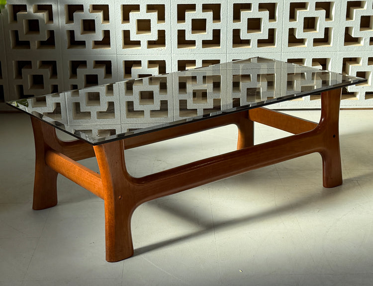 Vintage Brutalist Coffee Table with Smoked Glass