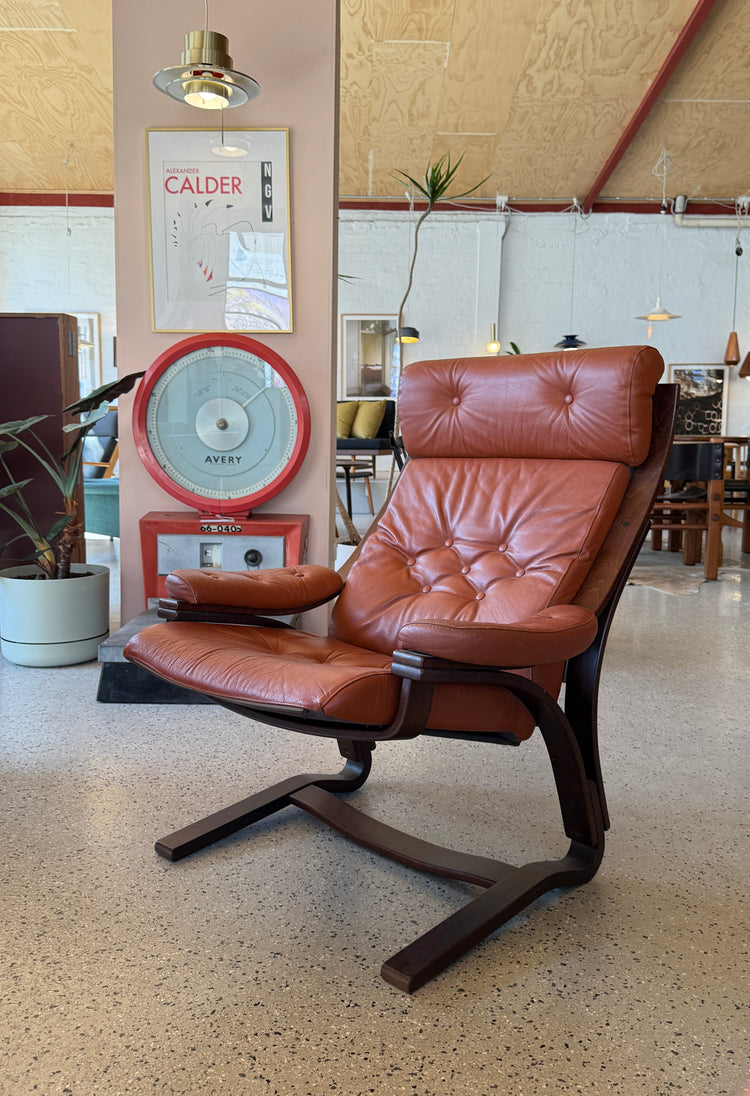 High-Back Bentwood Lounge Chair in Leather