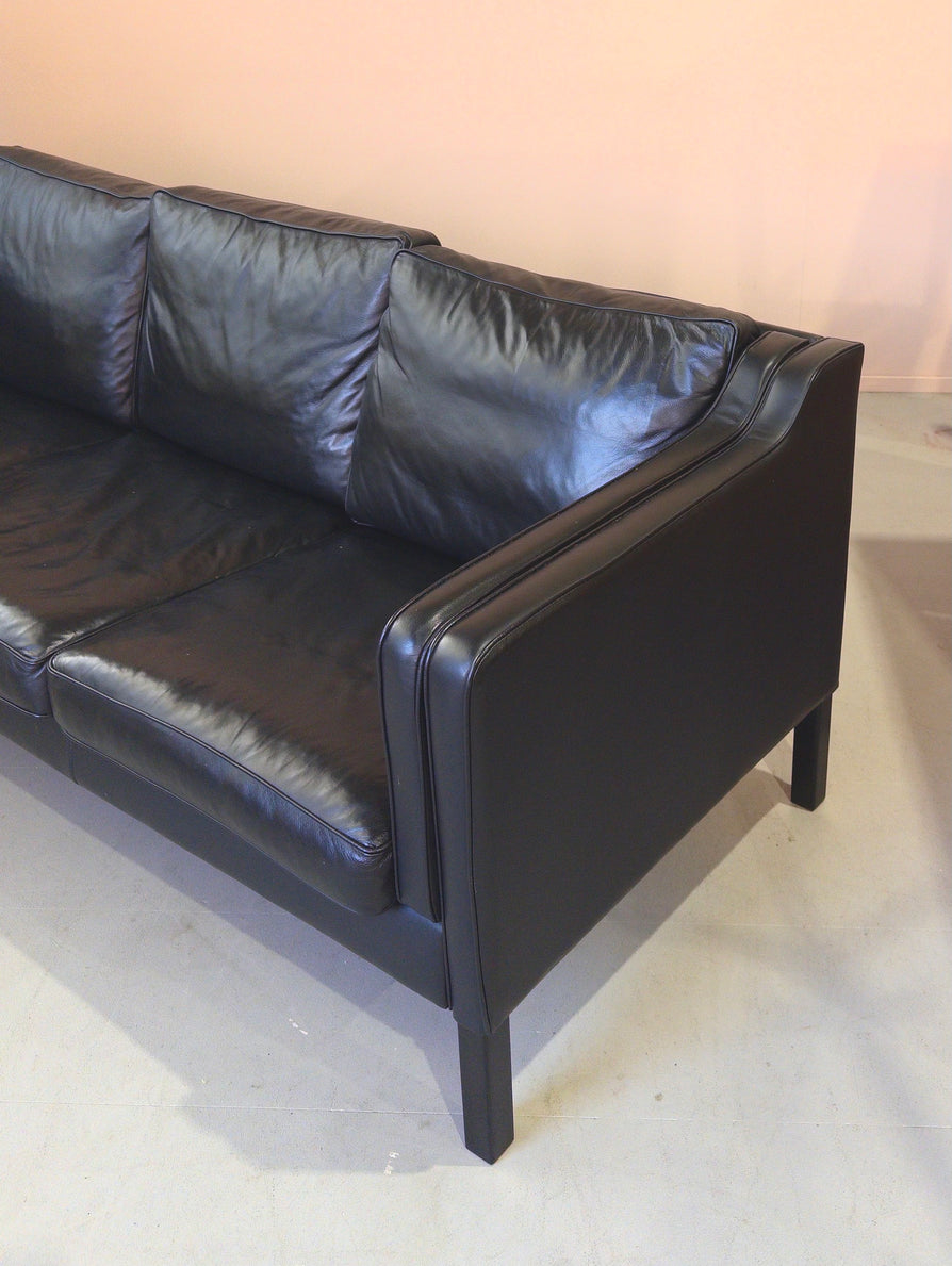 Three-Seater Sofa in Black Leather by Stouby
