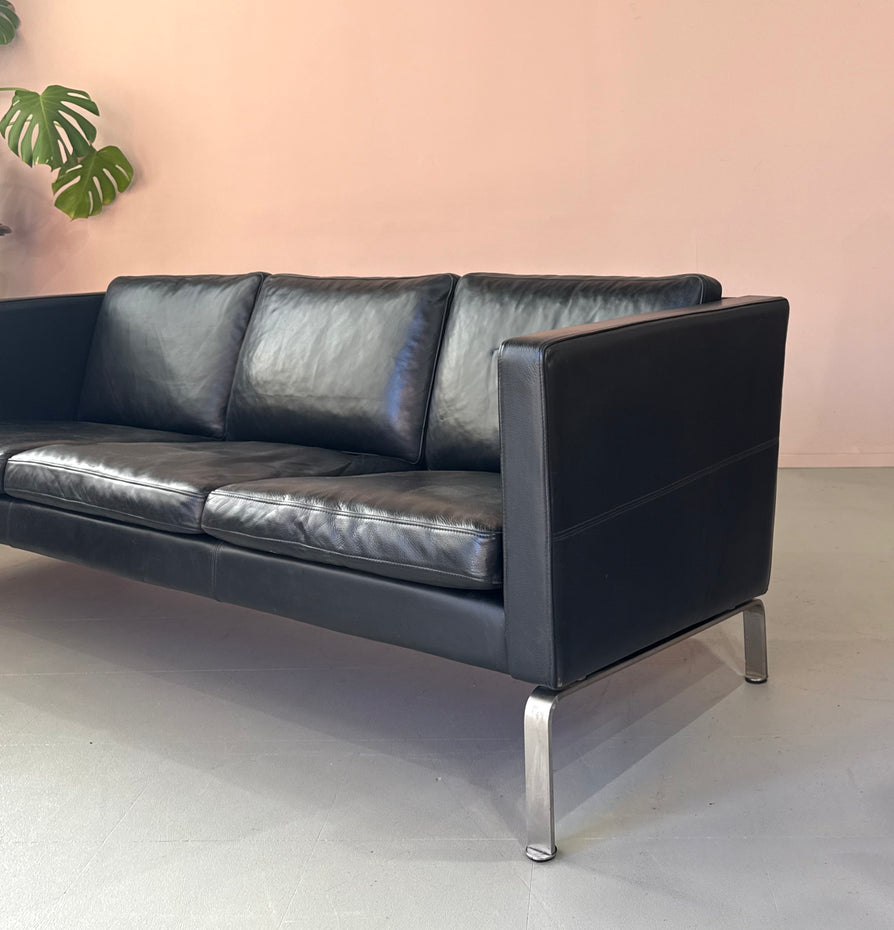 Okamura & Marquardsen Three Seater Danish Sofa in Black Leather