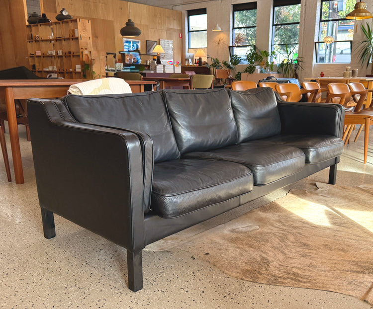 Danish Three Seater Sofa in Black Leather by Skalma