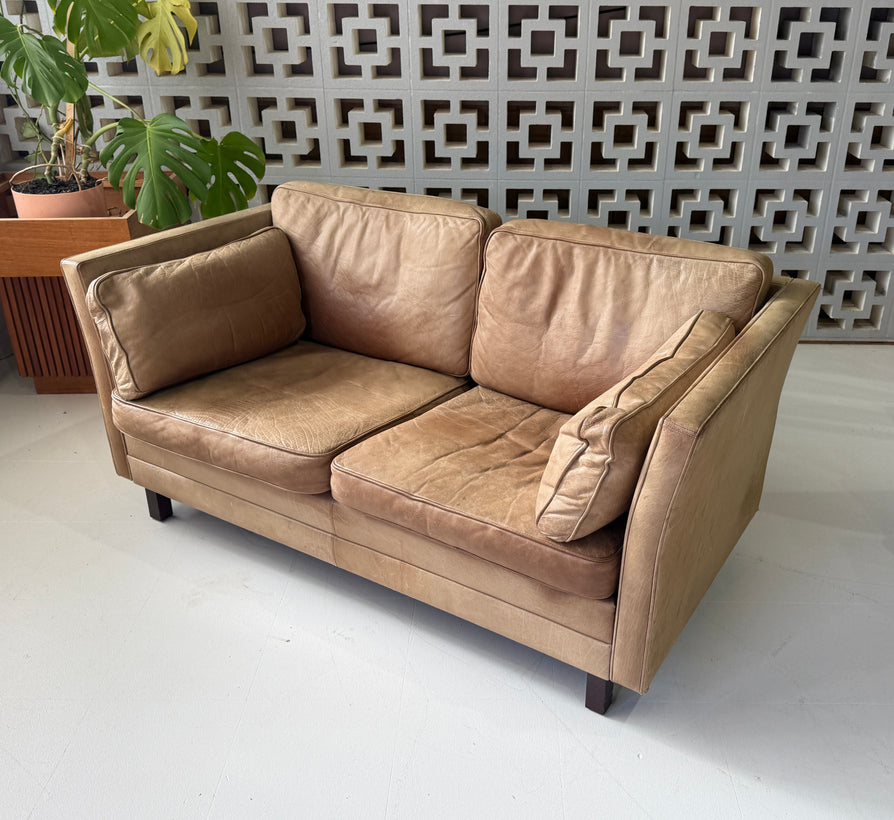 Danish Two Seater Sofa in a Mushroom Tone Leather
