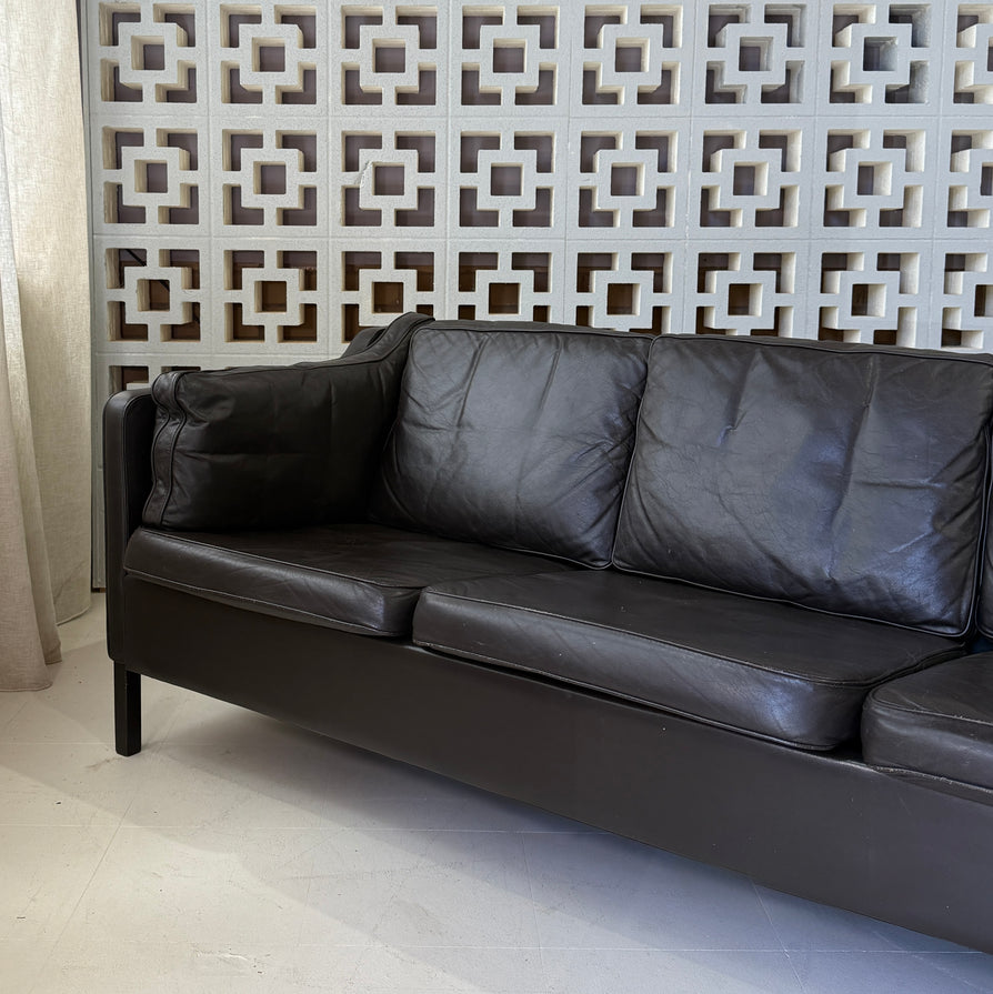 Danish Three-Seater Sofa in Dark Brown Leather