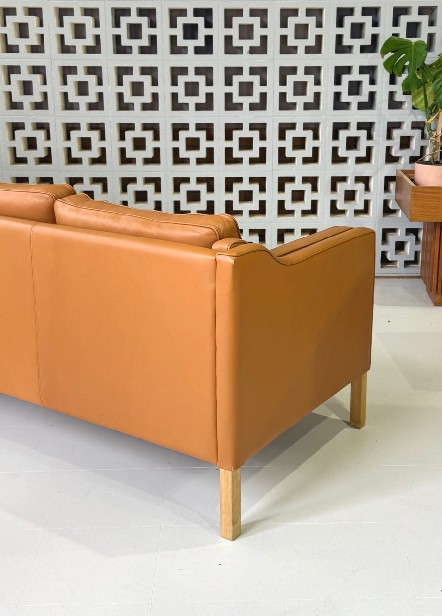 Danish Three Seater Sofa in Caramel Leather