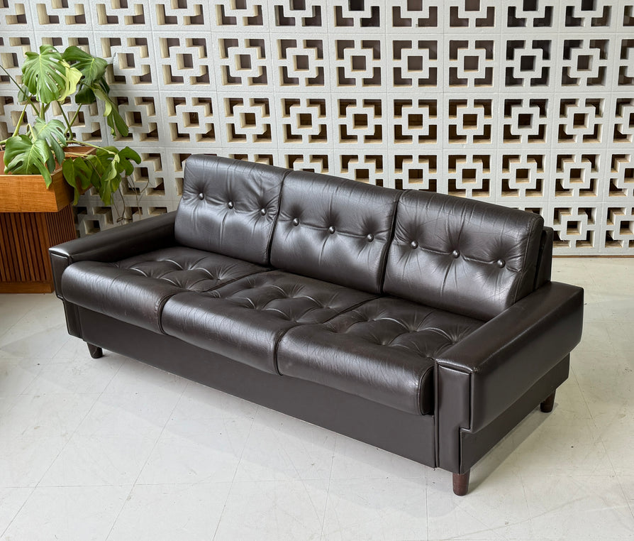 Danish Three Seater Sofa in a Dark Brown Leather